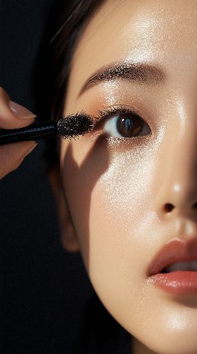 Close-up of a woman applying mascara to her eyelashes