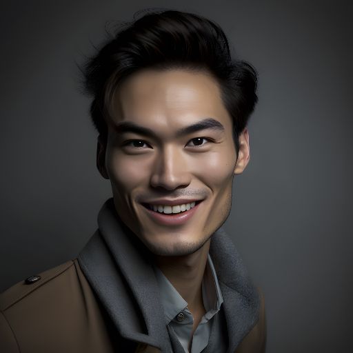 Portrait of Japanese man smiling against a studio gray background
