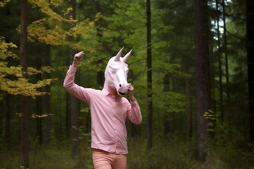 A person in horse mask in forest