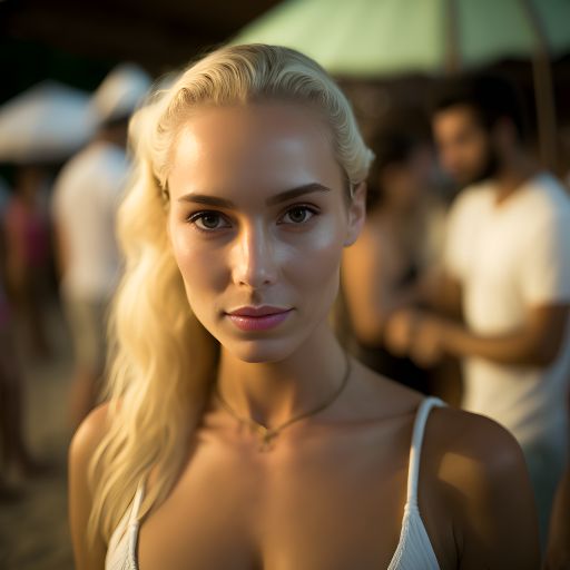 Portrait of a woman at a party on tropical beach