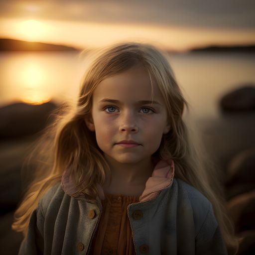 portrait of a cute swedish kid walking at the sea in swed