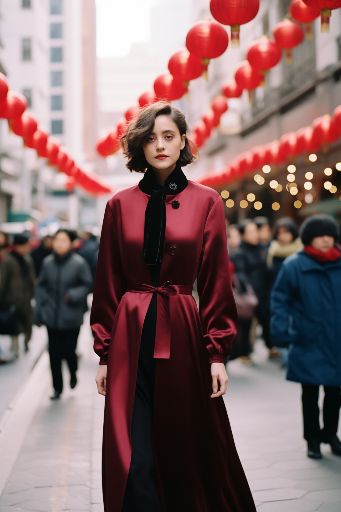 Stylish woman strutting in shanghai - high fashion shot