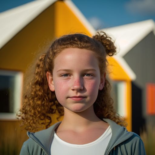 Portrait of a girl in front of a house