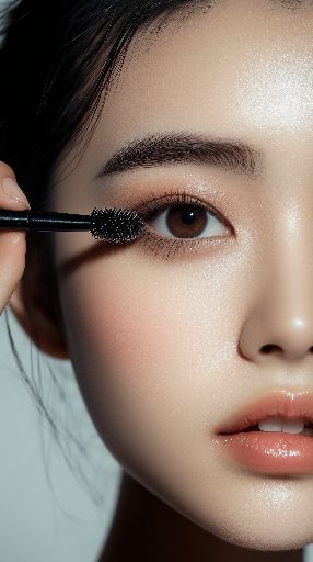 Close-up of a woman applying mascara to her eyelashes