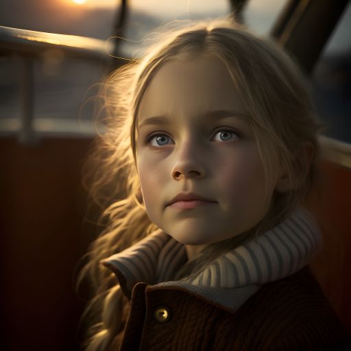 The silhouette of a young blonde girl is captured on a boat as she takes in the stunning sunset.