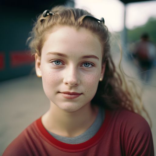 This is a portrait of a 13-year-old girl skating at a skate park.