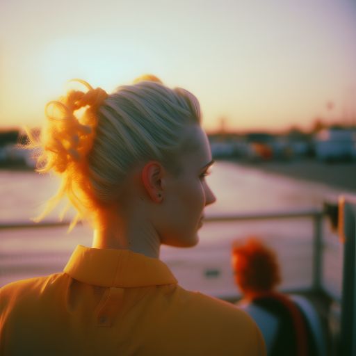 Photo portrait of a young woman in nature from behind in summer evening