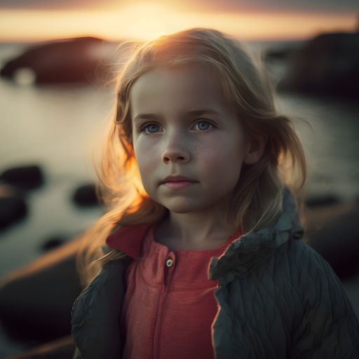 Portrait of a cute girl walking at the sea in Sweden