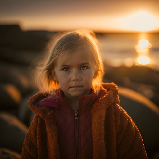 Portrait of a cute girl walking at the sea in Sweden