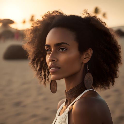 Portrait of a Young Ethiopian Woman at a Tropical Beach Shoreline