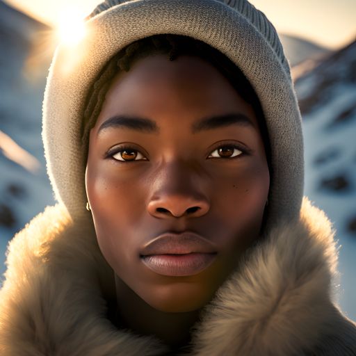 African Woman at Sunset in a Snowy Mountain: A Portrait