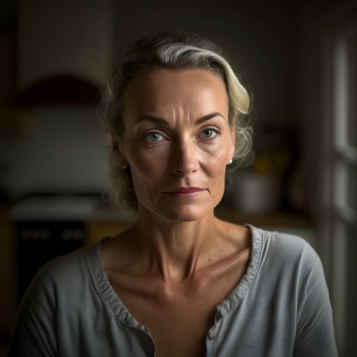 Home Portrait: Woman looking at the camera on a blurry background