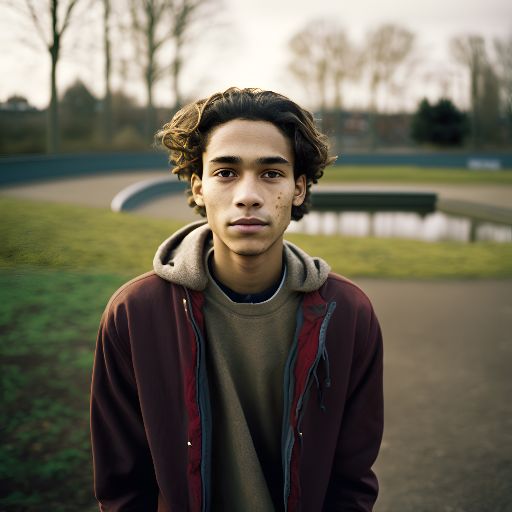 Photo portrait of a joyful 21-year-old man at a skate park