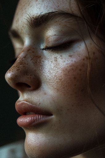 close-up portrait of a serene person in soft studio lighting