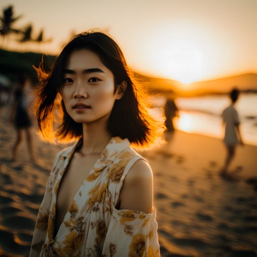 Portrait of a Young Japanese at a Tropical Beach