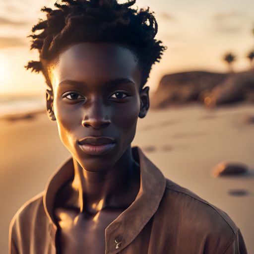 Portrait of a Young African Man on a Tropical Beach