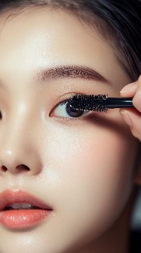 Close-up of a woman applying mascara to her eyelashes