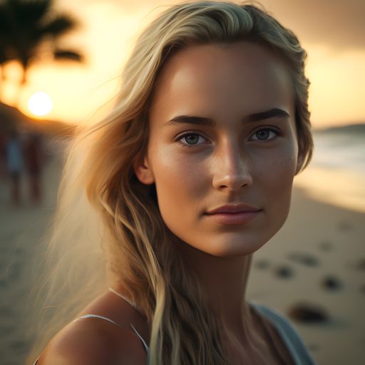Portrait of a Young Blonde Woman at a Tropical Beach