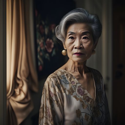 Elderly asian woman at home