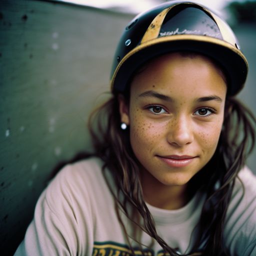 portrait of 13yo skater girl at skate park