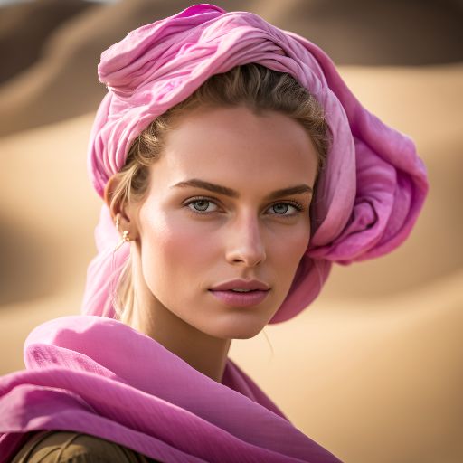 Colorful desert: A woman in a colorful dress with pink accents against a desert background