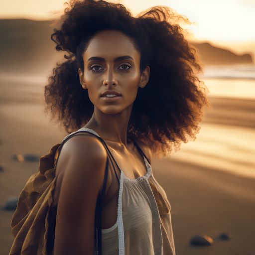 Portrait of a Young Ethiopian Woman at a Tropical Beach Shoreline