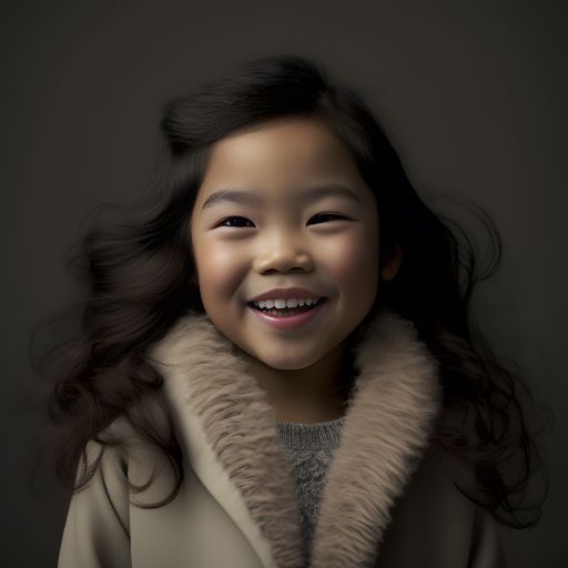 Asian child in moody studio headshot on dark grey background