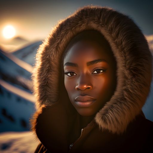 African Woman at Sunset in a Snowy Mountain: A Portrait