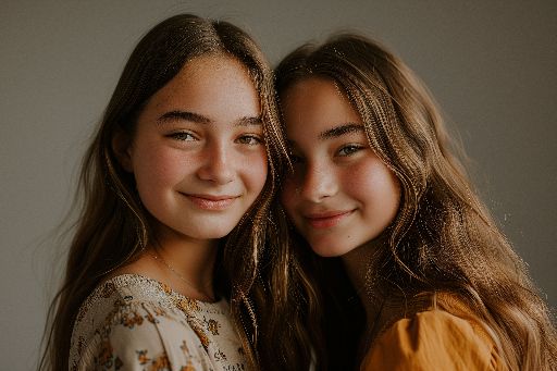 Two young girls smiling gently towards the camera