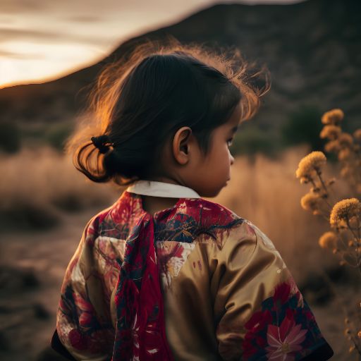 photo portrait of a six-year-old girl in asian nature at the end of the day